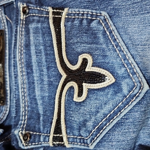 ROCK REVIVAL CHARLOTTE BLACK SEQUINS RHINESTONES EASY-FIT BOOT-LEG DENIM JEAN - Picture 14 of 16